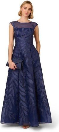 Adrianna Papell Applique Organza Long Gown