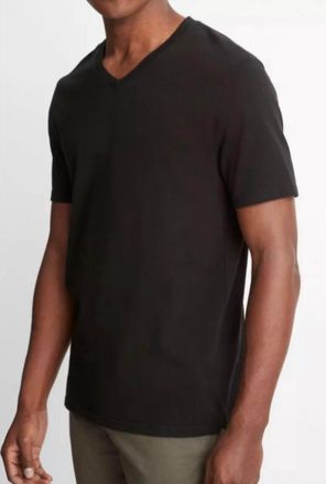 Vince Garment Dye Short Sleeve V Neck T-Shirt In True Black