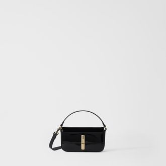Furla Iride Borsa A Mano Nero Nero Pelle Verniciata Donna