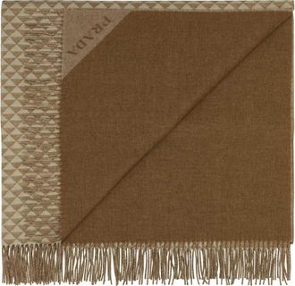 Prada Unisex Wool Blend Symbole Jacquard Shawl Beige