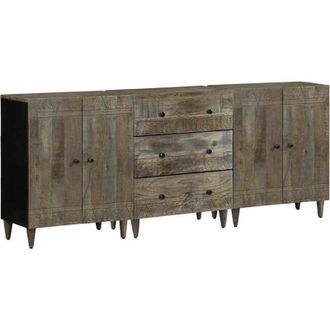 vidaXL Vidaxl - Aparadores 3 Uds De Madera Maciza De Mango Gris Claro