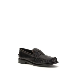 Prada Womens Black Calf Leather Bos Taurus Slip-On Loafers