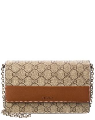 Gucci Gg Emblem Gg Supreme Canvas & Leather Wallet On Chain
