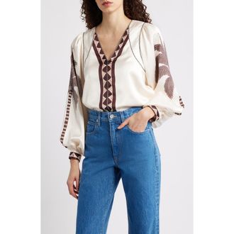 Ciebon Kensley Print Satin Top in Cream Multi at Nordstrom, Size Medium