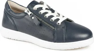 Jones Bootmaker Womens Buttercup Leather Zip & Lace Trainers - Navy - Size UK 3