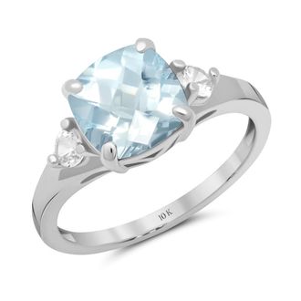 MAX + STONE 10k Yellow or White Gold Cushion Cut Gemstone Three Stone Ring