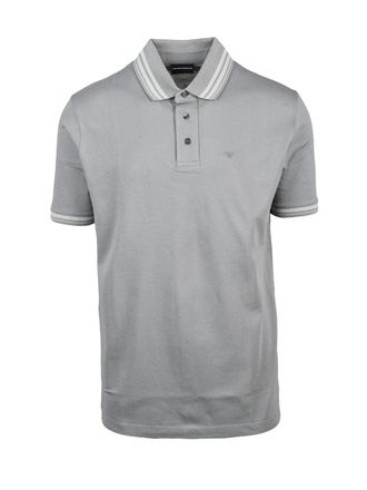 Emporio Armani Grey Cotton Striped Polo Shirt