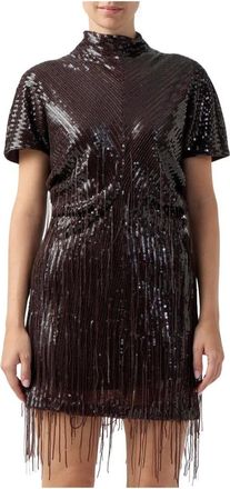 Federica Tosi Vestido Corto de Lentejuelas con Flecos - Dresses - Mujer - Marr&oacute;n - M