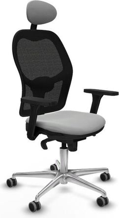 Piqueras y Crespo Piqueras Y Crespo - Jorquera Sincro Malla Negra Similpiel Gris Claro Brazos 3d Base Aluminio Cabecero Fijo Ruedas 65mm Engomada