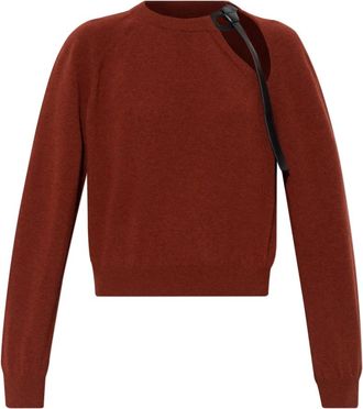 Ferragamo Trui met leren applicatie bij de halslijn - Dames - Ronde hals truien - Rood - S - Leer - Truien & Vesten