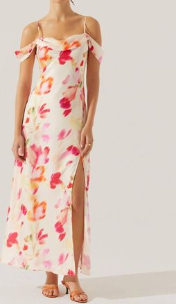 Astr Kitura Cold Shoulder Maxi Dress In Pink Watercolor