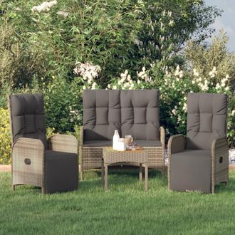 vidaXL Set Comedor De Jard&iacute;n 3 Piezas Con Cojines Rat&aacute;n Sint&eacute;tico Gris Vidaxl