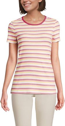 Lands End Cotton Rib T-shirt in Ivory/coral Multi Stripe at Nordstrom, Size X-Large