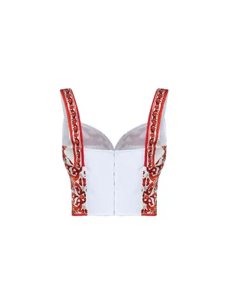 Dolce & Gabbana Womens Bustier Top Maiolica-Print Multicolour Silk Tops