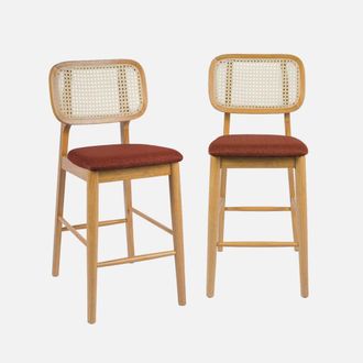 Sweeek Taburete De Bar De Madera De Hevea Con Rejilla Y Tela, Set De 2
