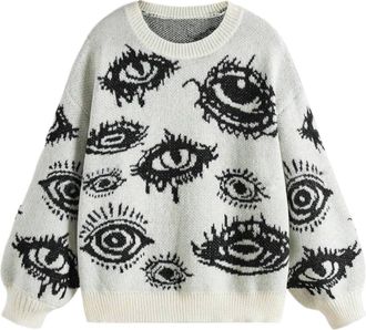 Generic Womens Sweater Casual Chic Eye Pattern Crew Neck Sweater Soft Long Sleeve Womens Cozy Pullover for Everyday Wear (sweater5,S)