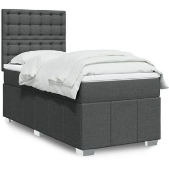 vidaXL Cama Box Spring Con Colch&oacute;n Tela Gris Oscuro 100x200 Cm Vidaxl