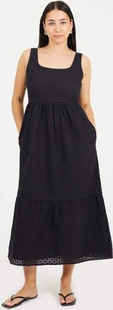 Brave Soul Vestito midi senza maniche in pizzo sangallo nero con tasche