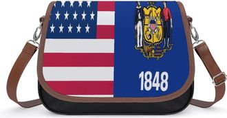 Generic Flag of U.S.A And Wisconsin Crossbody Bags for Women Fashion Leather Shoulder Handbags With Adjustable Strap