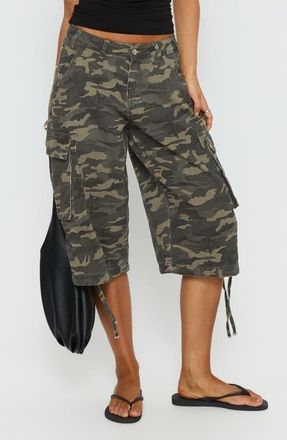 Princess Polly Hudsen Camo Longline Cargo Shorts at Nordstrom, Size 12
