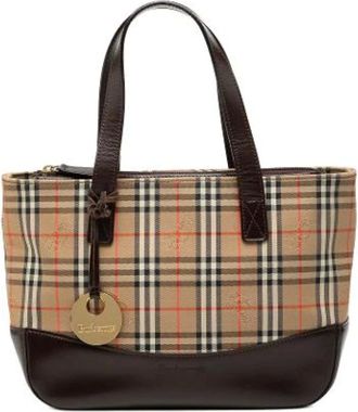 Burberry Pre-owned Handbags, female, Multicolor, Size: ONE SIZE Pre-owned Haymarket Check Canvas Tote