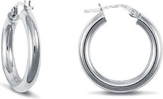 Jewelco London 9ct White Gold Polished 3mm Hoop Earrings 20mm - JER127