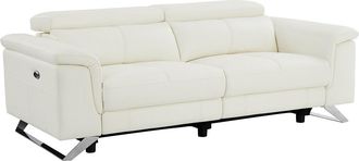 Vente-Unique Sof&aacute; de 3 plazas relax el&eacute;ctrico de piel de becerro blanco BREYT II