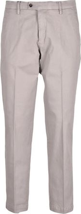 Bro-Ship Straight-Leg Cotton Blend Beige Trousers with Flap Pockets