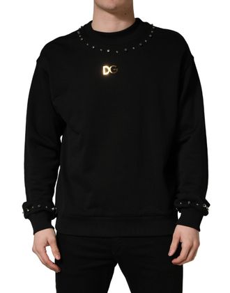 Dolce & Gabbana Black Embellished Cotton Sweatshirt Mens Sweater (Pre-Owned)