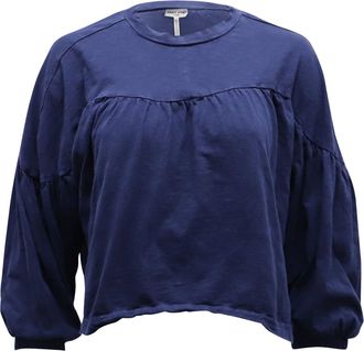 Apiece Apart Apiece Apart Vida Gathered Blouse in Navy Blue Cotton
