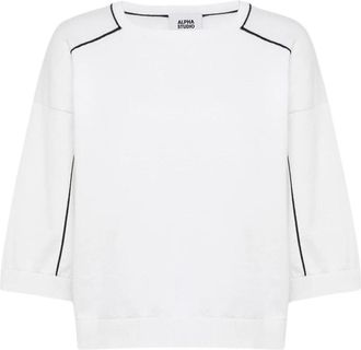 Alpha Studio Shirt met korte mouwen en ronde hals met schouderbies - Dames - Ronde hals truien - Wit - S - Truien & Vesten