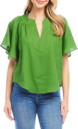Karen Kane Flutter Sleeve Linen Top in Green at Nordstrom, Size X-Small