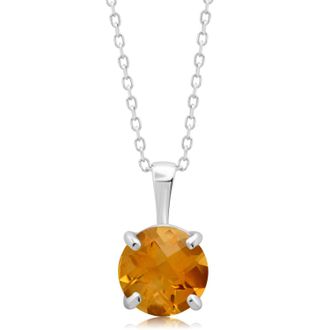 MAX + STONE 14k Yellow or White Gold 8mm Gemstone Round Pendant Necklace with 18 Inch Chain