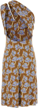 Versace Womens Printed Stretch Crepe One-Shoulder Dress Tobaccopowderblue Abiti