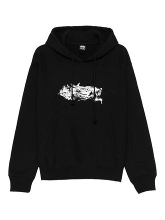 St&uuml;ssy graphic-detail hoodie - unisex - Cotton/Polyester - L - Black