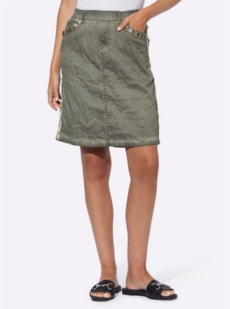 Heine Schlupfrock HEINE, Damen, Gr. 34, gr&uuml;n (khaki), 81% Baumwolle, 17% Polyester, 2% Elasthan, gemustert, unifarben, kurz, R&ouml;cke Schlupfrock