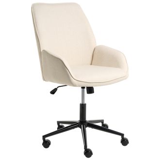 Beliani Silla De Oficina Tapizada En Lino Sint&eacute;tico Giratoria Ajuste De Altura Del Asiento Blanco Crema Castile