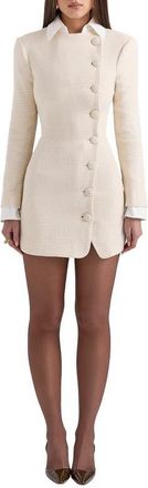 House of CB Leoni Houndstooth Long Sleeve Minidress in Vintage Cream at Nordstrom, Size X-Small