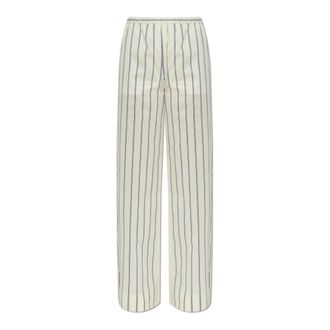 Moncler Wide Trousers, female, Beige, Size: XS Striped Cotton & Silk Pants