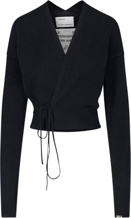 Extreme Cashmere Black Ella Cropped Cashmere Tie-Front Cardigan