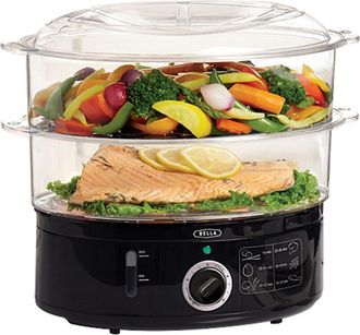 None BELLA Vaporiera a Due Livelli con Contenitori Impilabili e Base Staccabile per Una Cottura Rapida e Simultanea, Capacit&agrave; 7 L, Nero, Vaporiera a Due