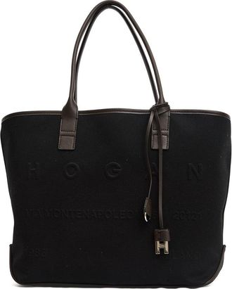 Hogan Address Medium Shopping Bag In Black Canvas