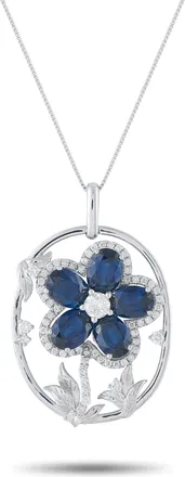 Luxury Bazaar Platinum 1.26ct Diamond and Sapphire Flower Pendant Necklace MF21-062226