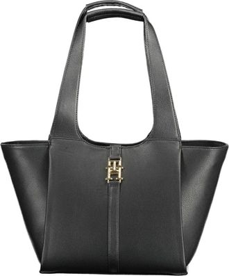 Tommy Hilfiger Zwarte schoudertas met contrasterende details - Dames - Schoudertassen - Zwart - ONE Size - Tassen