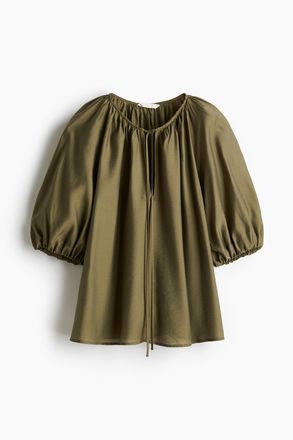 H&M Bluse mit Ballon&auml;rmeln - Dunkles Khakigr&uuml;n