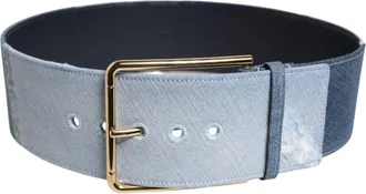 Dolce & Gabbana Two Tone Blue Denim Gold Metal Buckle Womens Belt (Pre-Owned)