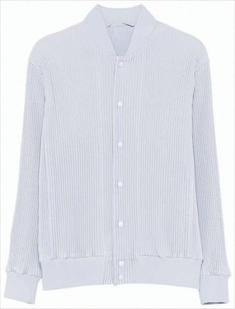 Homme Plissé Issey Miyake Pleated Texture Bomber Jacket With Minimalist Design