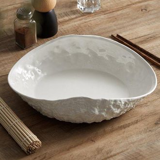 OEM Plato Llano De Cer&aacute;mica Con Motivo De Roca (20 Cm) - Blanco, Art&iacute;stico, R&uacute;stico