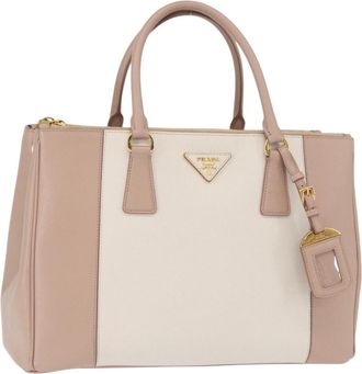 Prada Bicolor Double Zip Lux Tote Saffiano Leather Pink Leather Handbag (Pre-Owned)