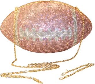 Generic Football Shape Evening Bag Large Capacity Rhinestone Shiny Diamond Purse Creative Stylish Shoulder Bag with Shoulder Chain Trendy Carrying Bag (Pink)